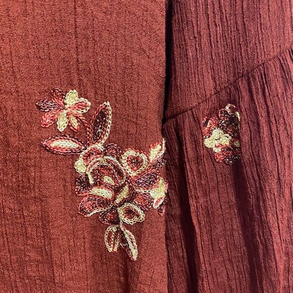 Fig & Flower Anthropologie Rust Embroidered Boho Blouse Size L - Picture 6 of 12